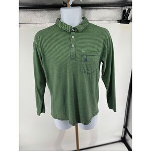 Johnnie O Shirt Mens Medium Green Stripped Cotton Long Sleeves West Coast Prep